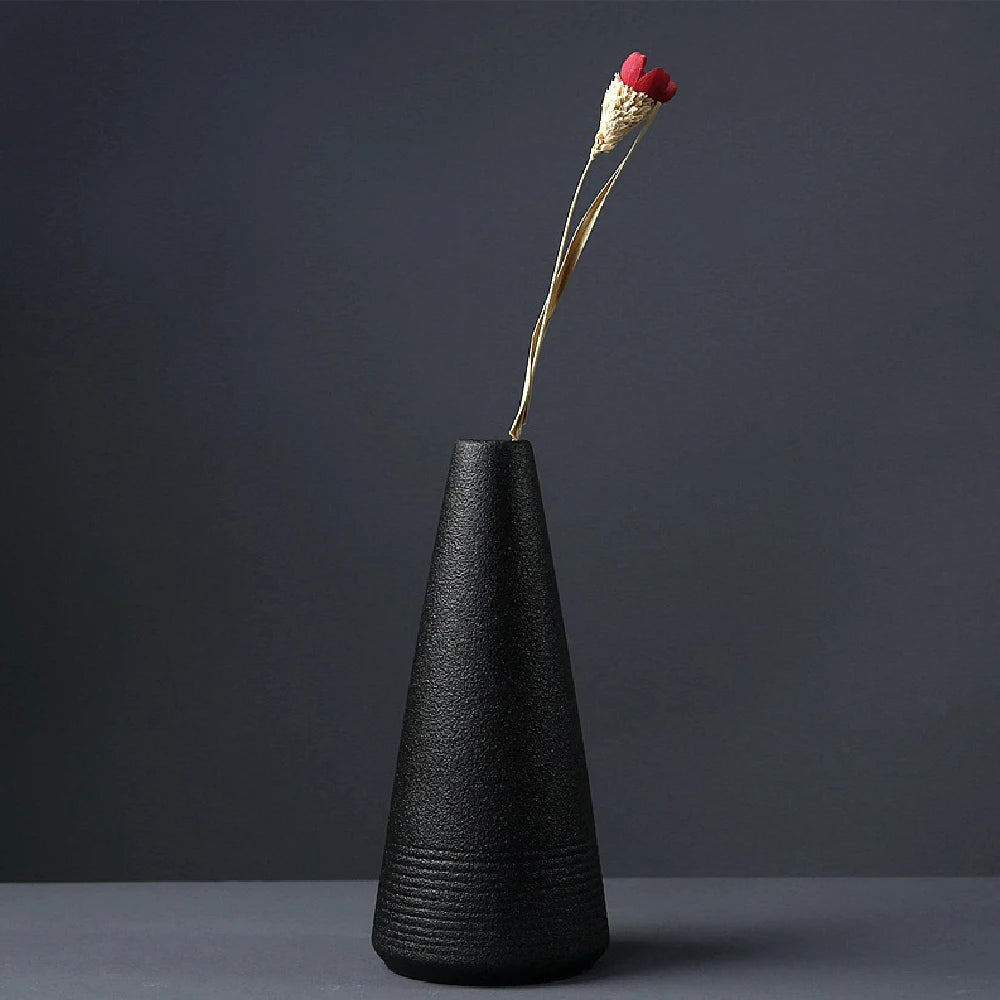 Vaso Cerâmica Pequeno Preto Rústico Japonês — Decoração Minimalista de Mesa