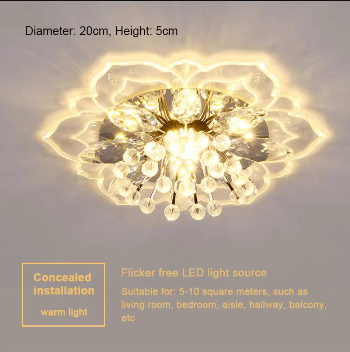 Lustre de Cristal Flor LED — Luminária de Teto para Sala, Quarto e Corredor