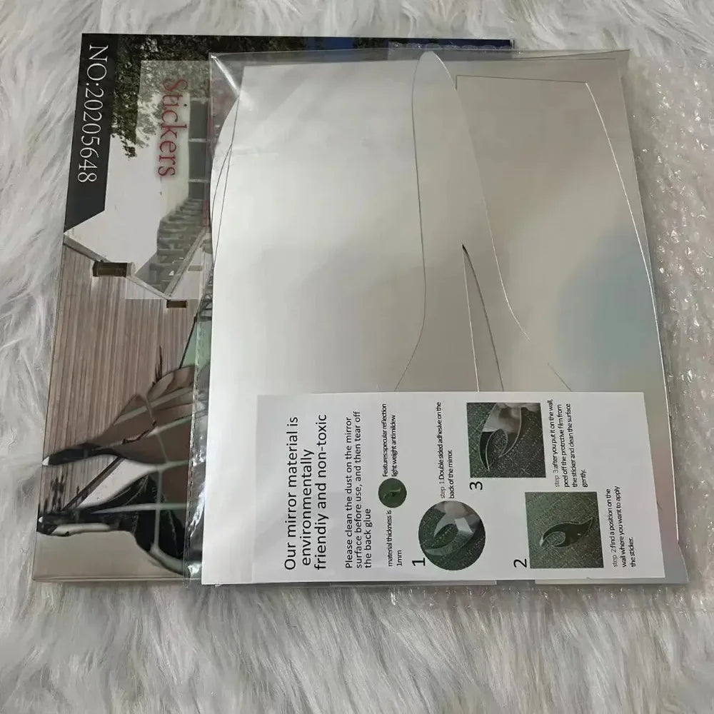 Adesivo de Parede 3D Penas Dançantes com Espelho — Decoração Elegante para Sala e Quarto