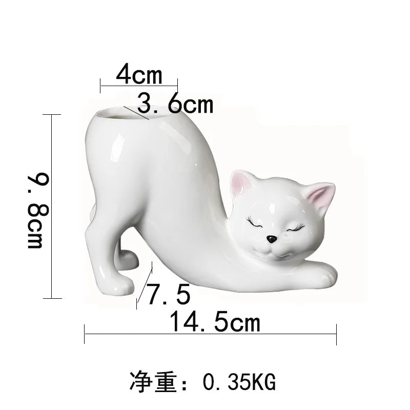 Vaso Cerâmica Gato Cartoon Fofo — Porta-Suculentas e Flores para Decoração