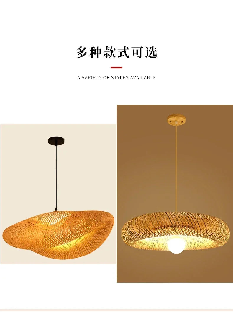 Pendente de Bambu Tecido a Mao — Luminaria Artesanal Boho