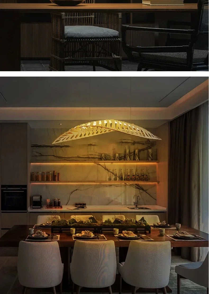 Lustre de Madeira Estilo Wabi Sabi — Pendente LED para Sala, Bar e Café