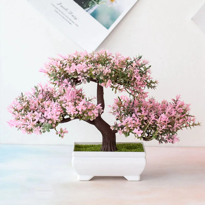 Bonsai Artificial com Vaso e Flores — Mini Árvore Decorativa para Mesa e Escritório