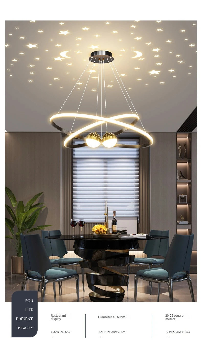 Pendente LED Circular Nórdico — Lustre Preto e Dourado para Sala, Cozinha e Quarto