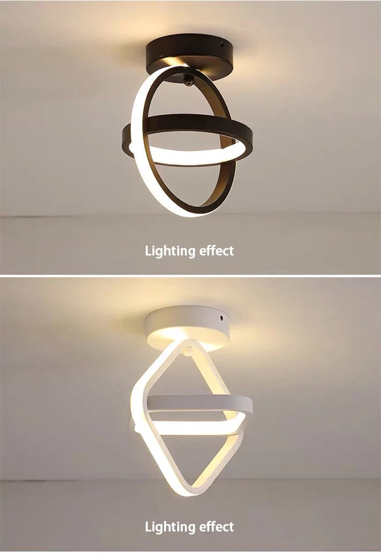 Luminária de Teto LED Moderna 2 Anéis — 3 Tons de Luz para Corredor, Varanda e Escritório