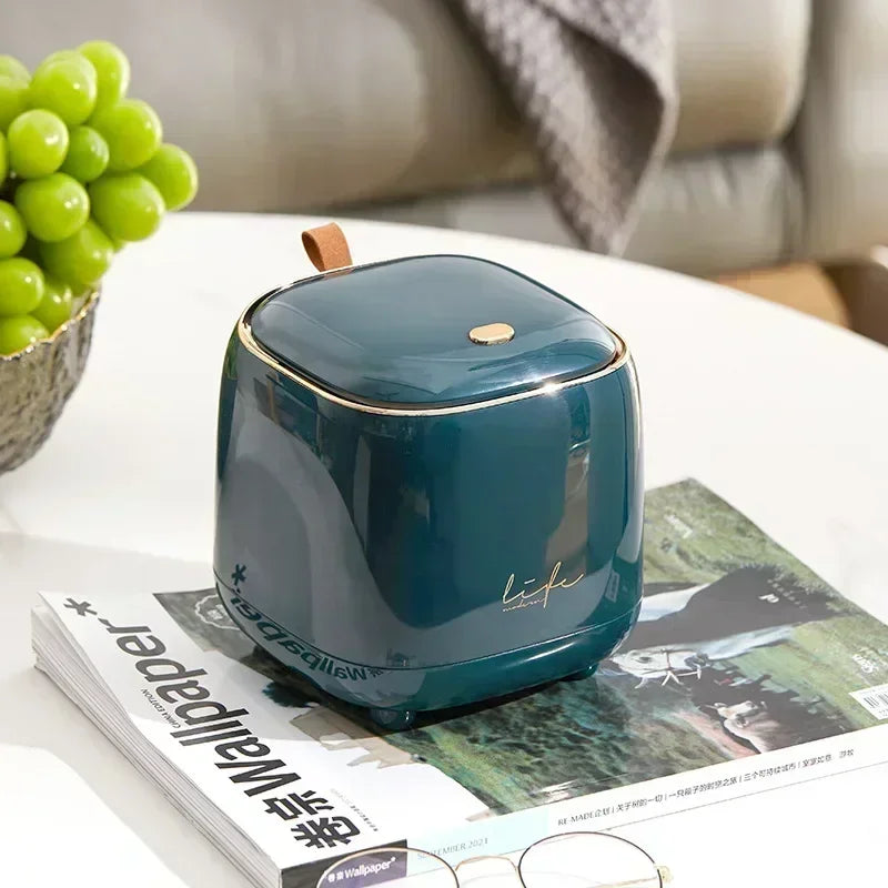 Mini Lixeira de Mesa Luxo Dupla Camada com Tampa de Pressão — Design Premium Moderno