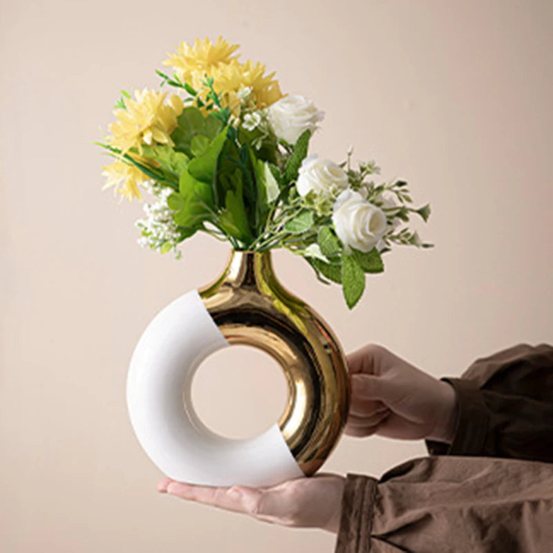 Vaso Cerâmica Floral Luxo Nórdico — Para Mesa de Jantar, Hotel e Decoração Festiva