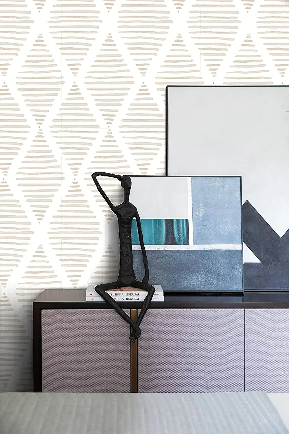 Papel de Parede Listrado Bege e Branco Autocolante — Clássico Moderno para Quarto e Gavetas