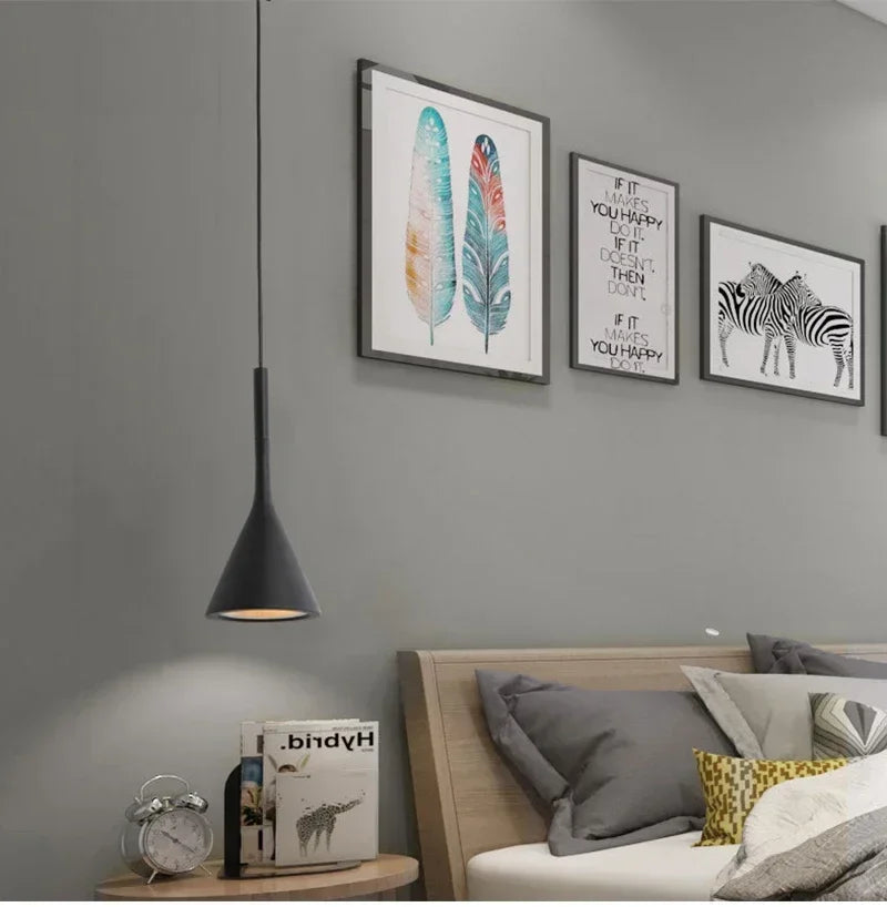 Pendente LED E27 Preto e Branco — Luminária de Mesa para Quarto e Sala de Jantar