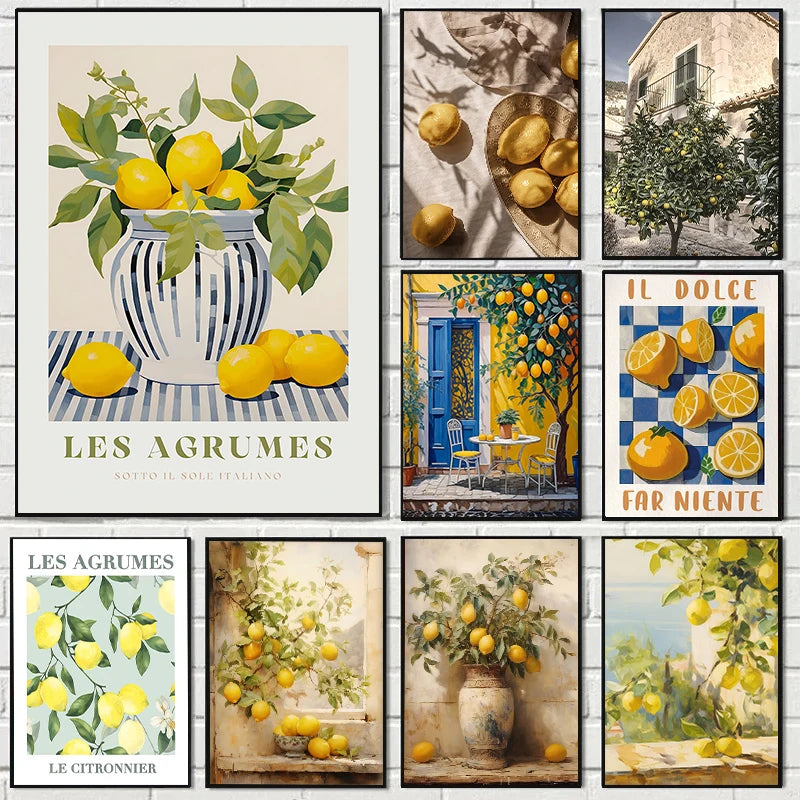 Quadro Decorativo Jardim de Limões Retrô — Arte Botânica para Sala e Escritório