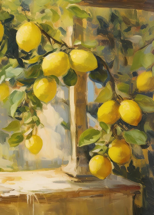Quadro Decorativo Jardim de Limões Retrô — Arte Botânica para Sala e Escritório