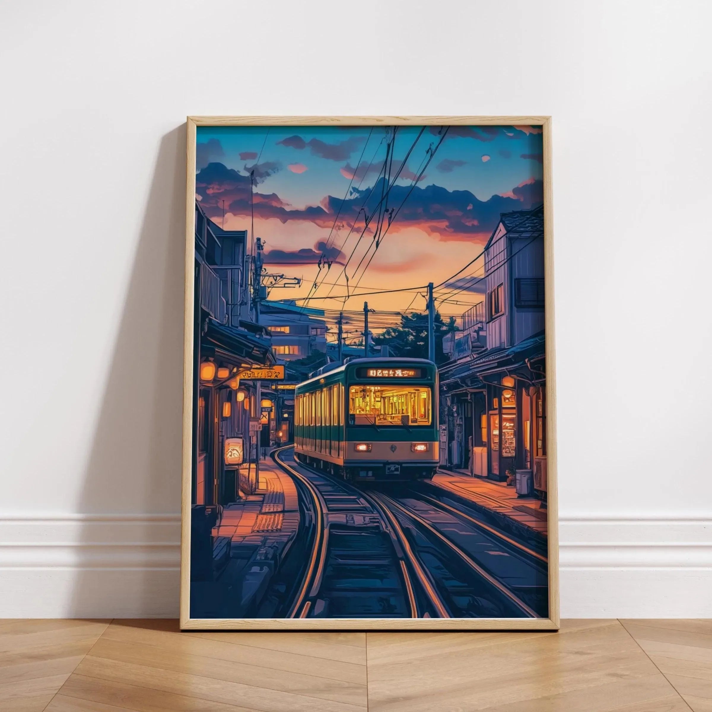 Quadro Decorativo Rua Japonesa Noite Chuvosa — Arte de Paisagem Retrô para Sala e Quarto