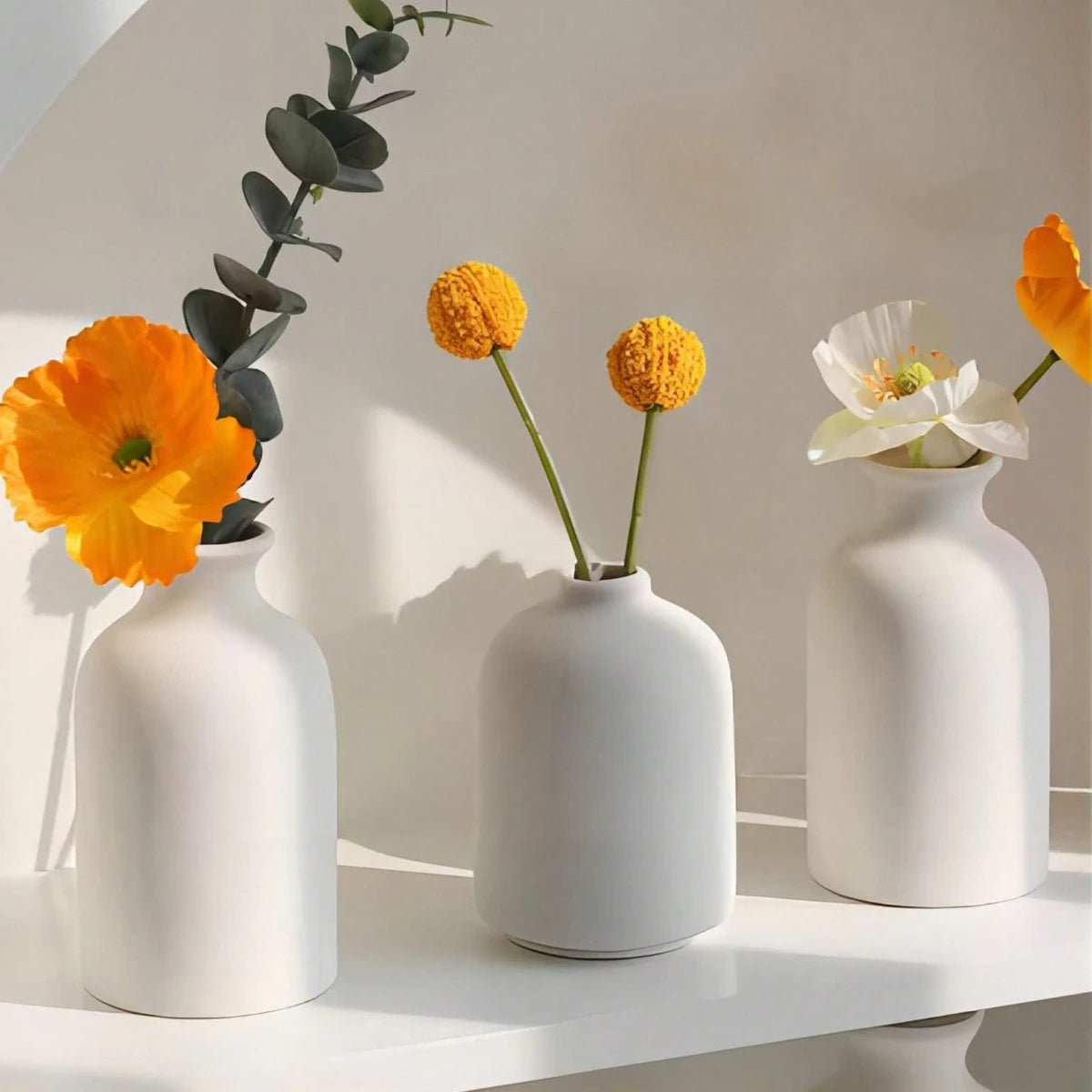 Kit 3 Vasos Cerâmica Boho Estilo Fazenda — Para Sala, Estante e Mesa de Jantar