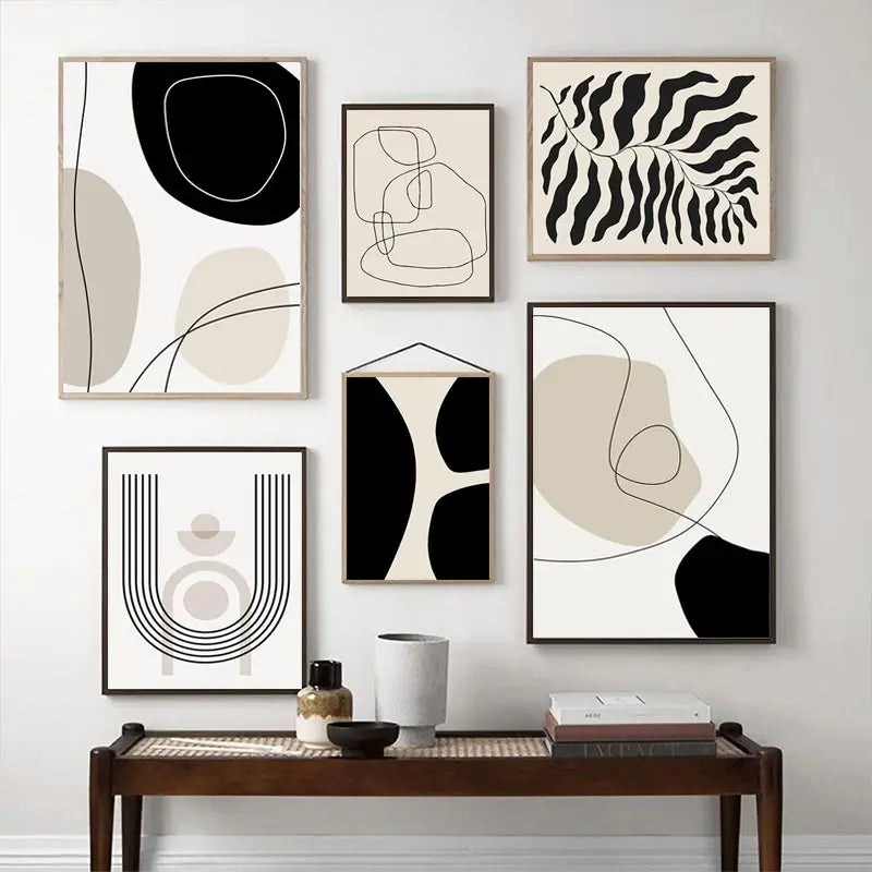Quadro Decorativo Geométrico Boho Preto e Bege — Arte Abstrata para Sala