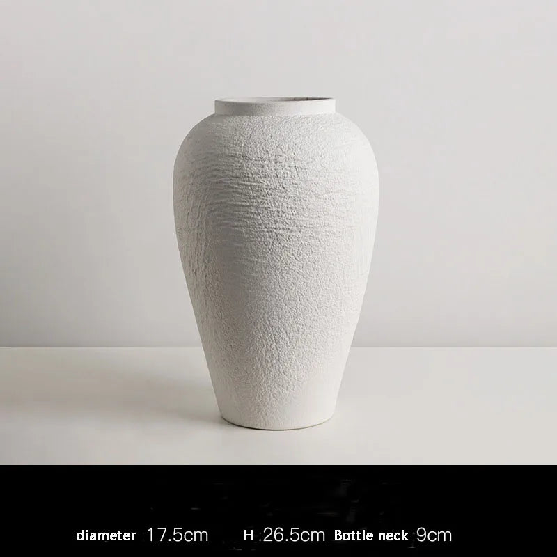 Vaso Wabi Sabi Cerâmica Minimalista — Flores Secas Estilo Mármore e Travertino