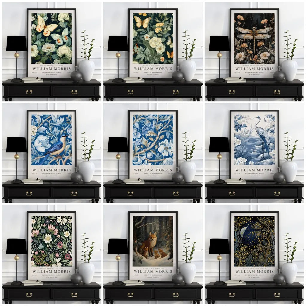 Quadro Decorativo Botânico William Morris — Arte Vintage com Animais para Sala