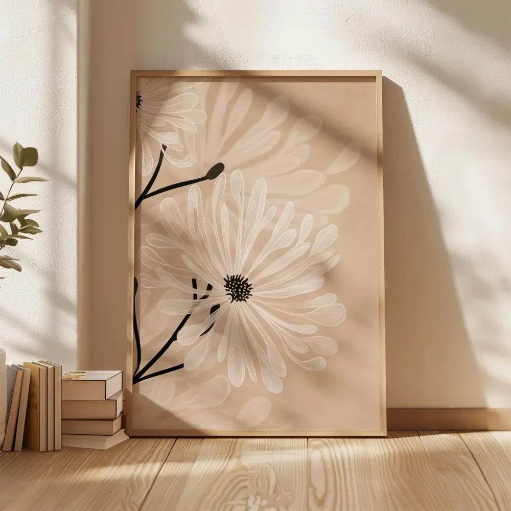 Quadro Decorativo Floral Bege Retrô sem Moldura — Arte Botânica para Sala