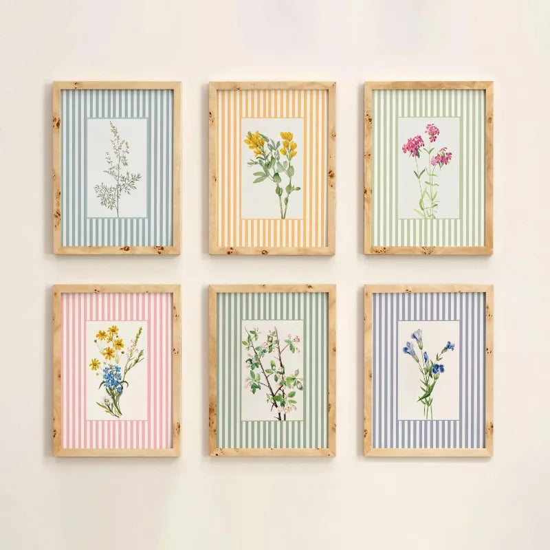 Quadro Decorativo Botânico Boho Danês Vintage — Arte Floral Colorida Escandinava para Sala