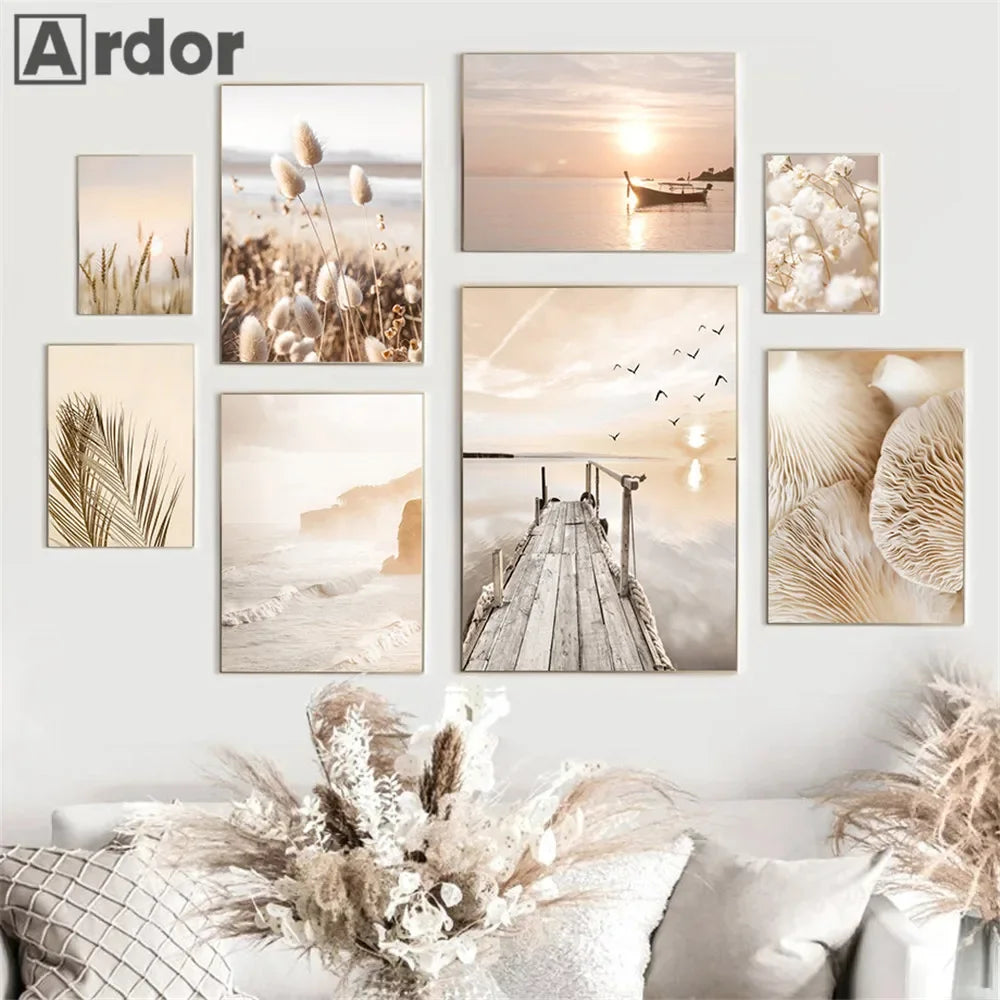 Quadro Decorativo Pôr do Sol Lago e Barco — Arte de Paisagem Nórdica para Sala