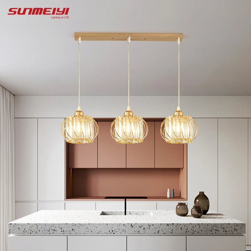 Lustre de Cristal LED Pendente — Luminária Nórdica Preta para Sala de Jantar