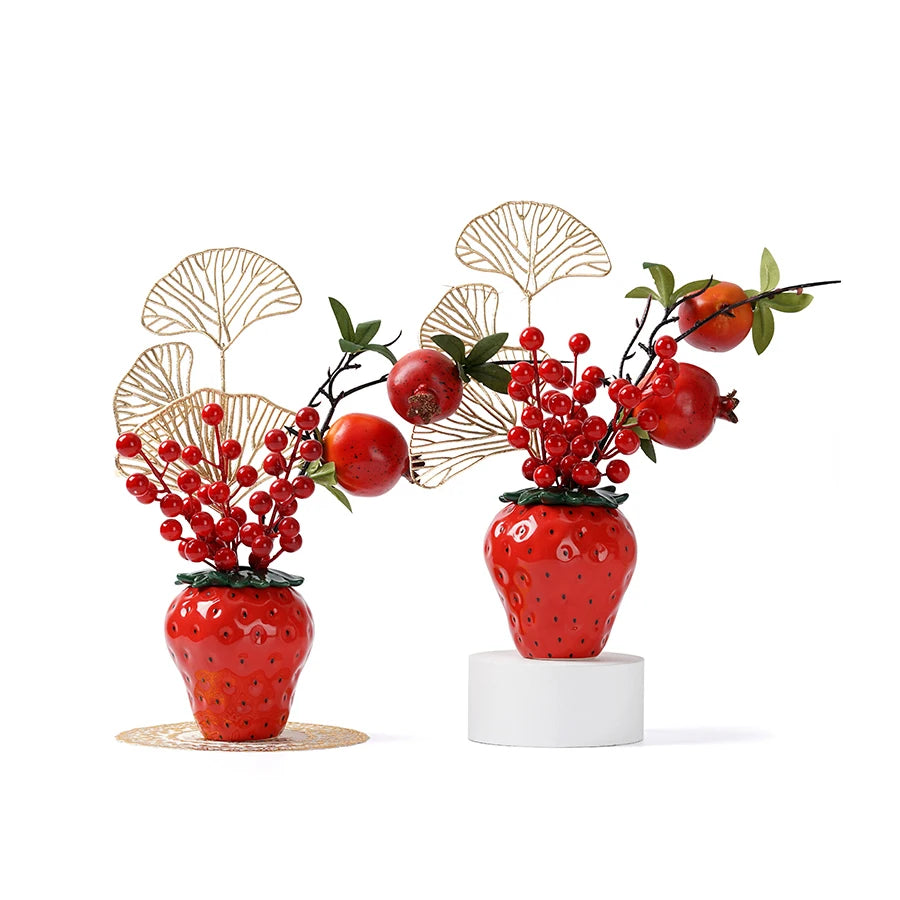 Vaso de Cerâmica Formato Morango — Decoração para Casa e Ano Novo