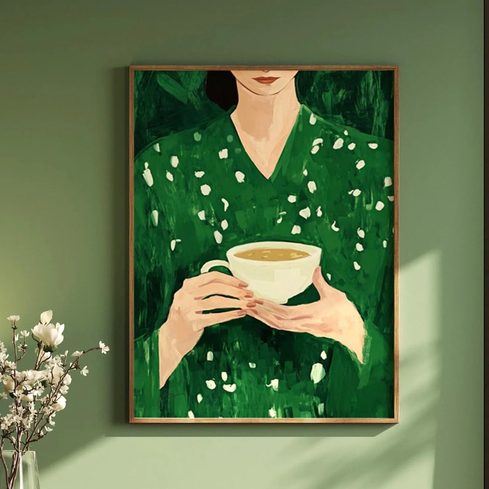 Quadro Decorativo Figuras Verdes Abstratas — Arte Minimalista para Sala