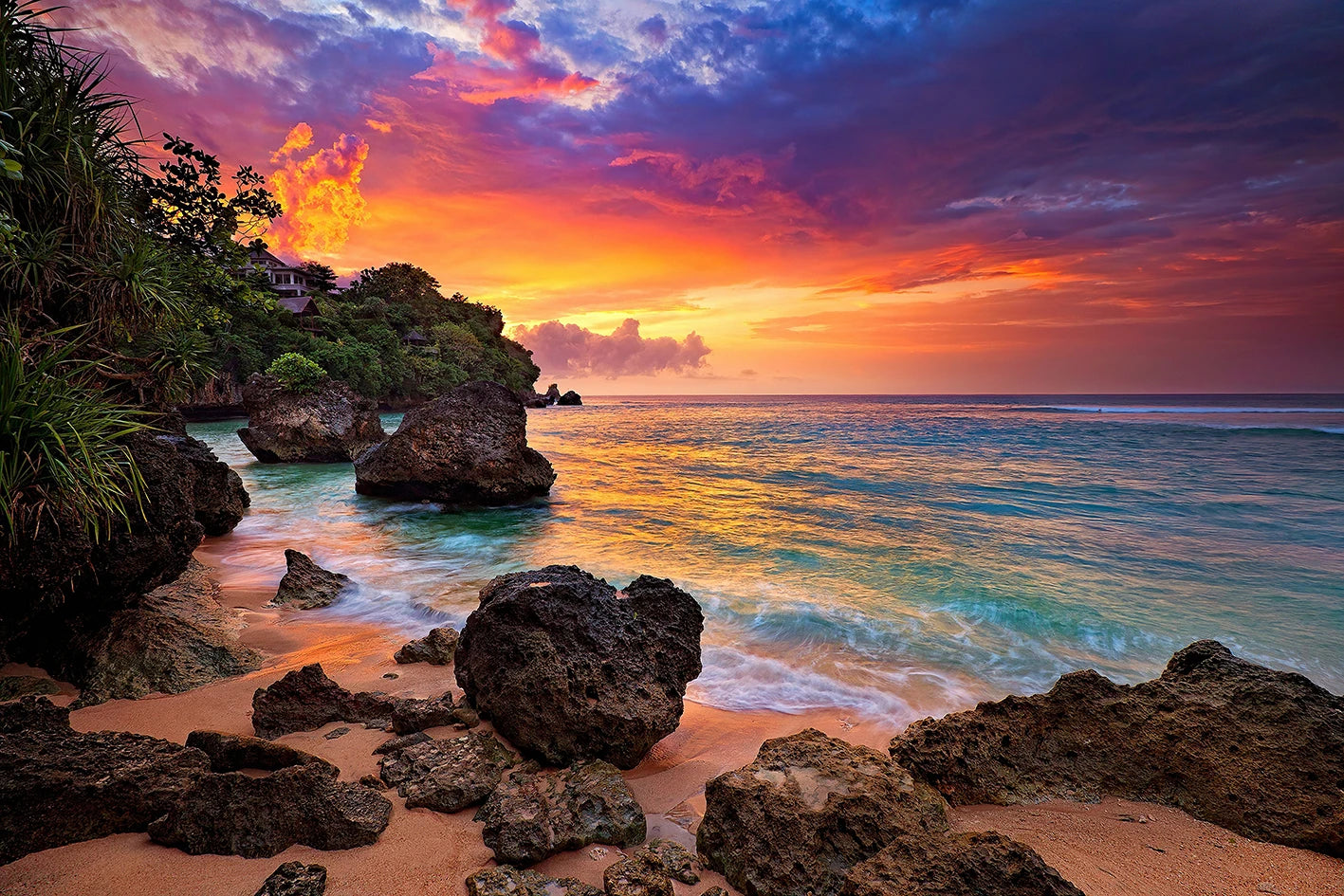Quadro Decorativo Praia Pôr do Sol Dourado — Arte de Paisagem Tropical para Sala
