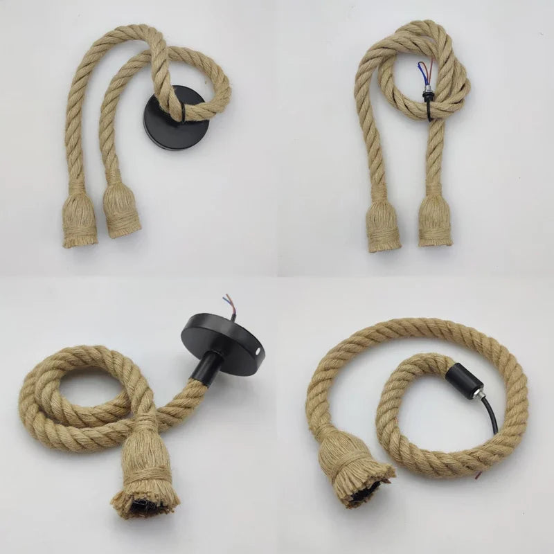 Pendente de Corda de Sisal Vintage Estilo Americano — Lustre Industrial Trançado para Bar e Sala