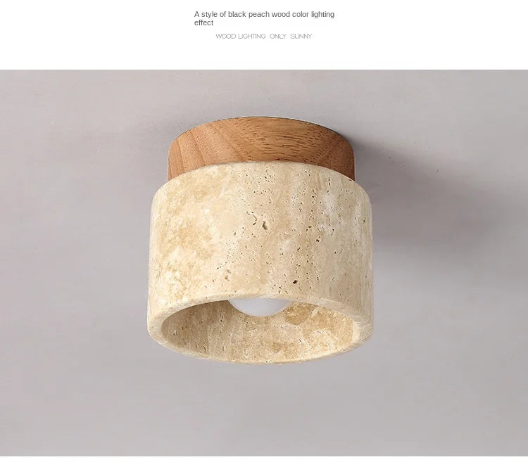 Luminária de Teto LED Estilo Japonês — Madeira e Pedra para Sala, Corredor e Varanda