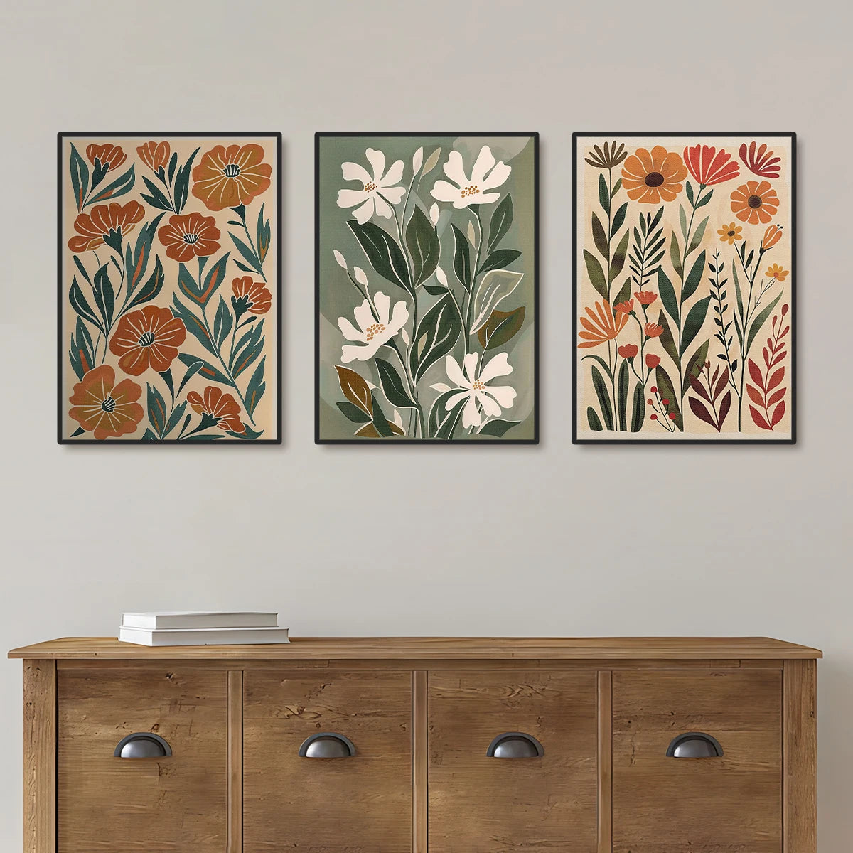 Quadro Decorativo Floral Boho Primaveril — Arte Botânica para Sala e Quarto