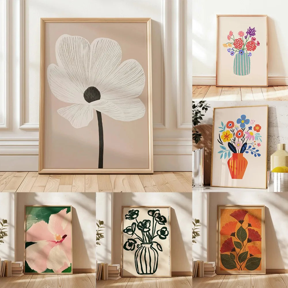 Quadro Decorativo Floral Bege Retrô sem Moldura — Arte Botânica para Sala