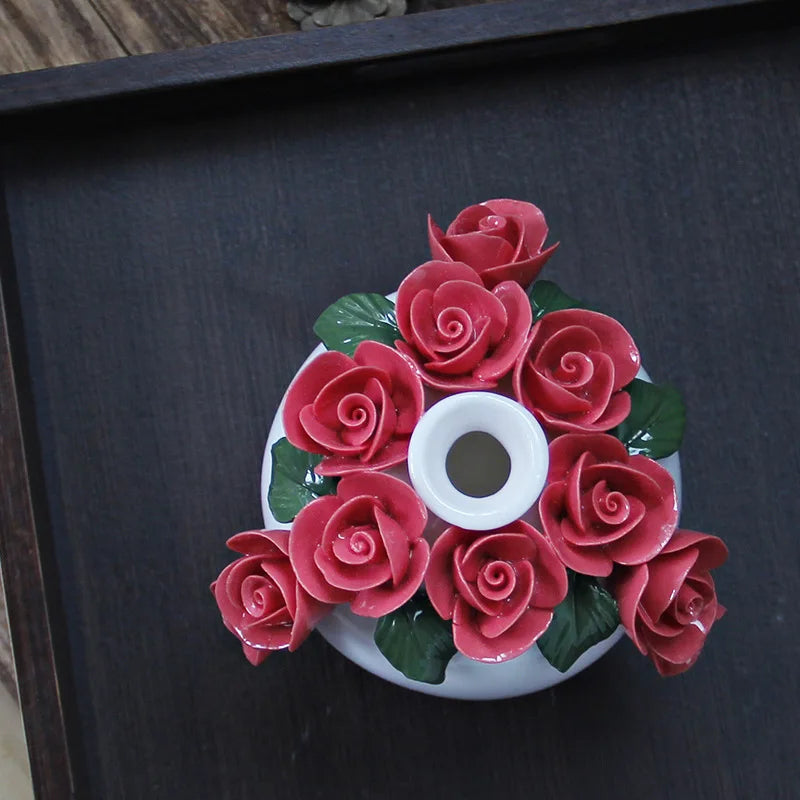 Vaso Decorativo de Cerâmica Pintado à Mão — Mini Vaso com Flores Secas para Mesa