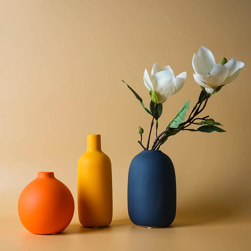 Vaso Cerâmica Nórdico Moderno para Flores Secas — Decoração de Mesa e Estante