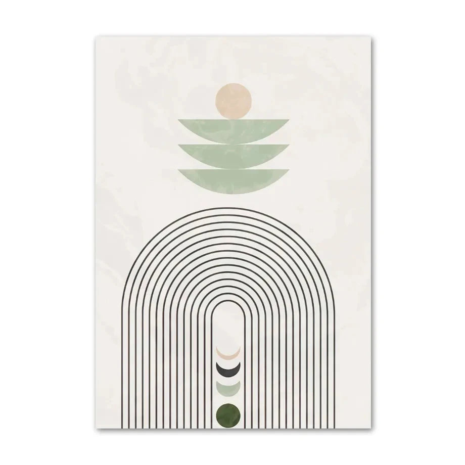 Quadro Decorativo Plantas Verde Sage Boho — Arte Geométrica Nórdica para Sala