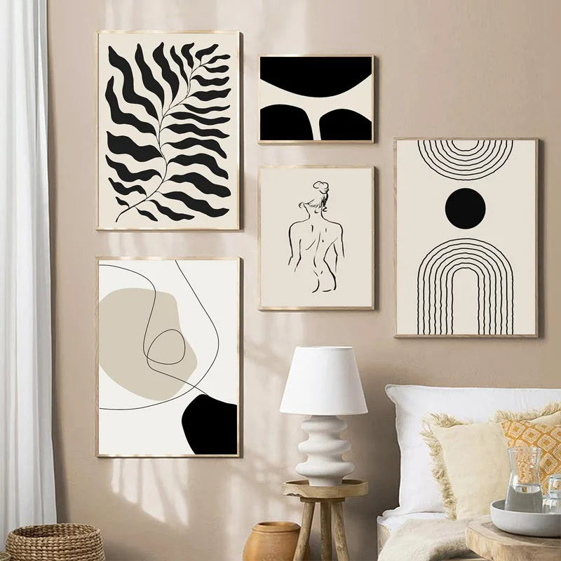 Kit Quadros Geometrico Folhas Arco-Iris Boho — Arte Abstrata Nórdica para Sala