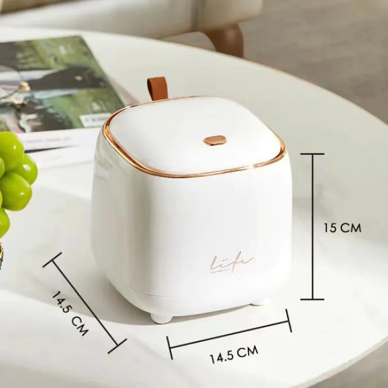 Mini Lixeira de Mesa Luxo Dupla Camada com Tampa de Pressão — Design Premium Moderno