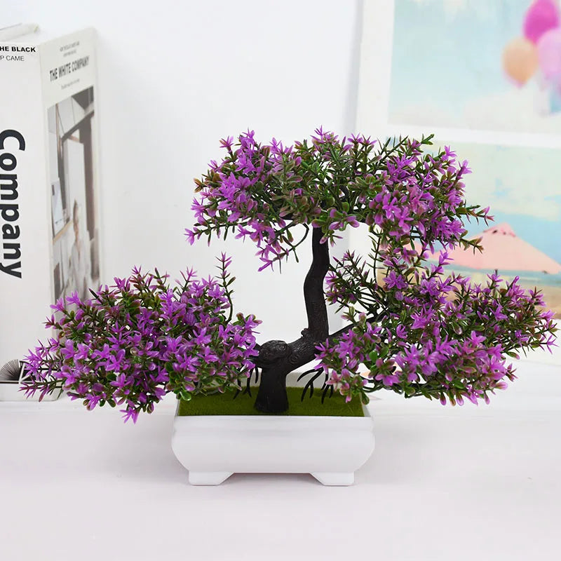 Bonsai Artificial com Vaso e Flores — Mini Árvore Decorativa para Mesa e Escritório