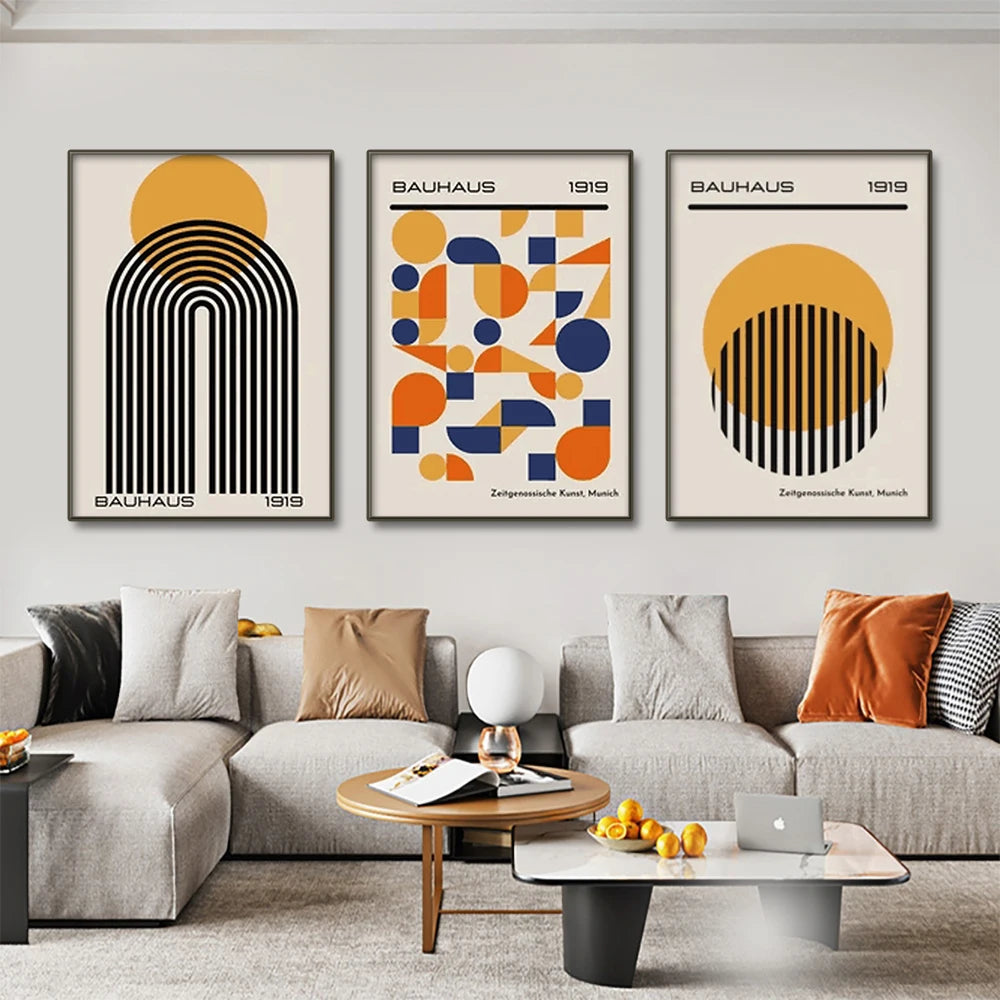 Quadro Decorativo Geométrico Abstrato Bauhaus — Arte Mid Century para Sala