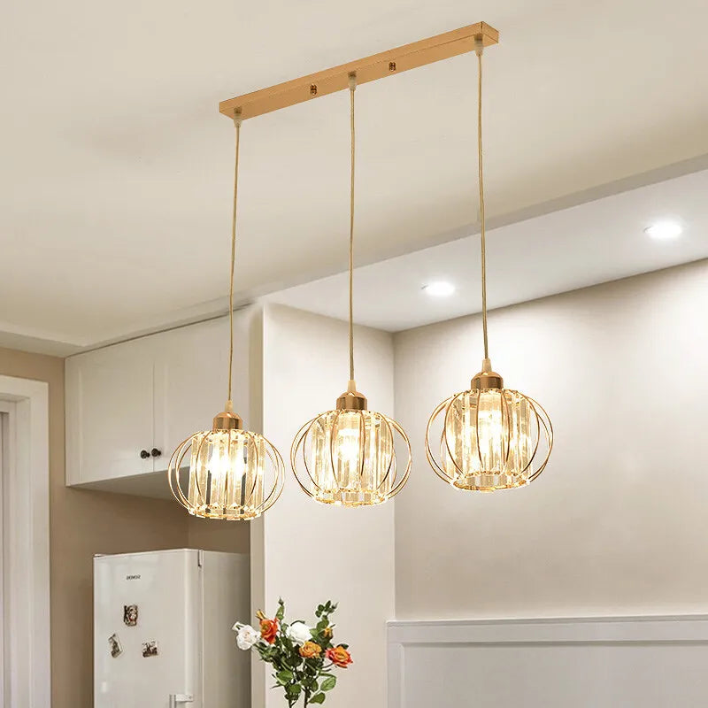 Lustre de Cristal LED Pendente — Luminária Nórdica Preta para Sala de Jantar