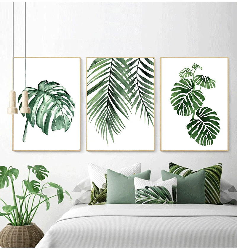 Quadro Decorativo Plantas Tropicais Folhas Verdes — Arte Escandinava Moderna para Sala
