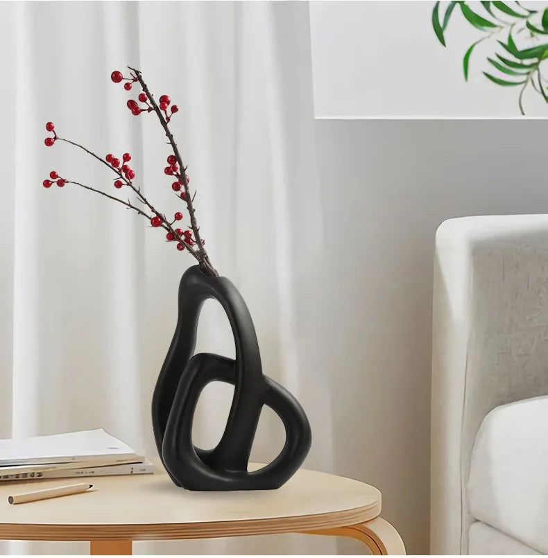 Vaso Cerâmica Abstrato CAPIRON — Arranjo Floral e Capim dos Pampas para Sala e Escritório