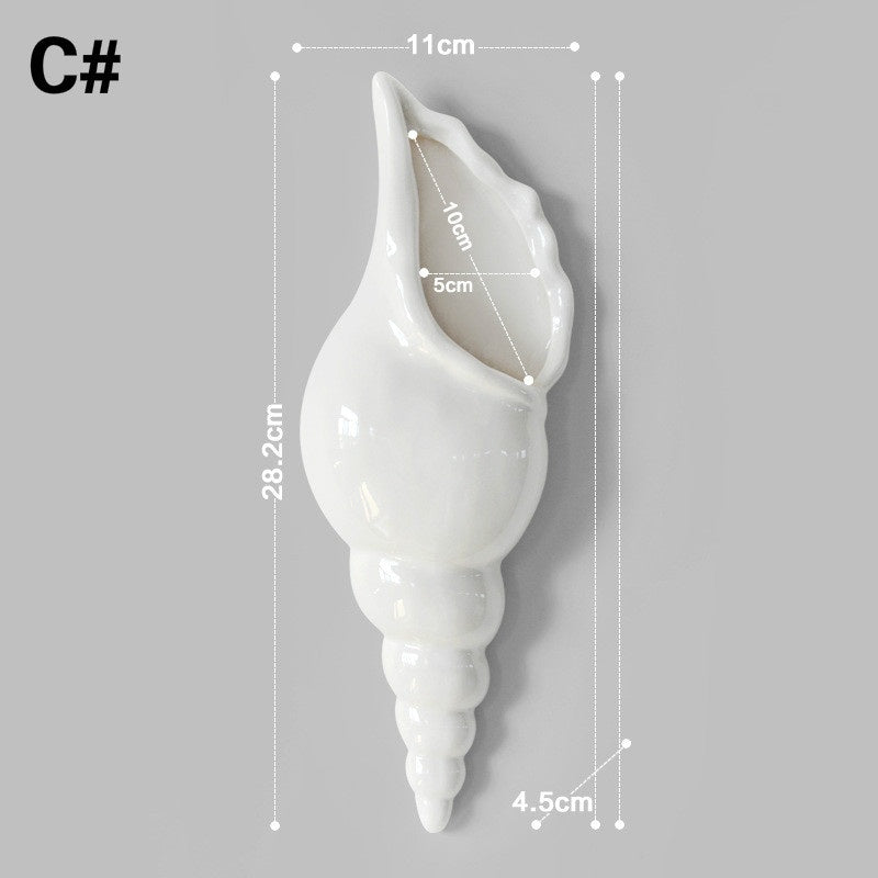 Vaso Cerâmica Branco Formato Concha do Mar — Pendurado na Parede Decoração Moderna