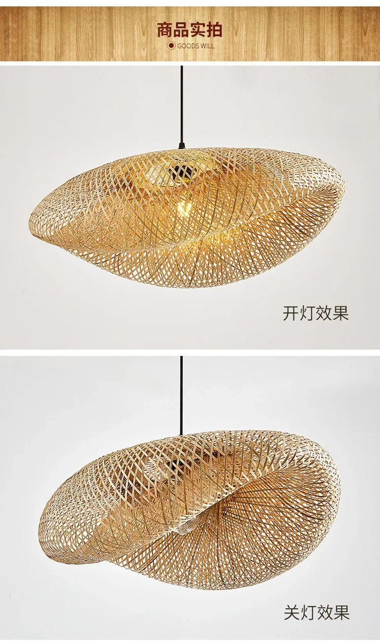 Pendente de Bambu Tecido a Mao — Luminaria Artesanal Boho