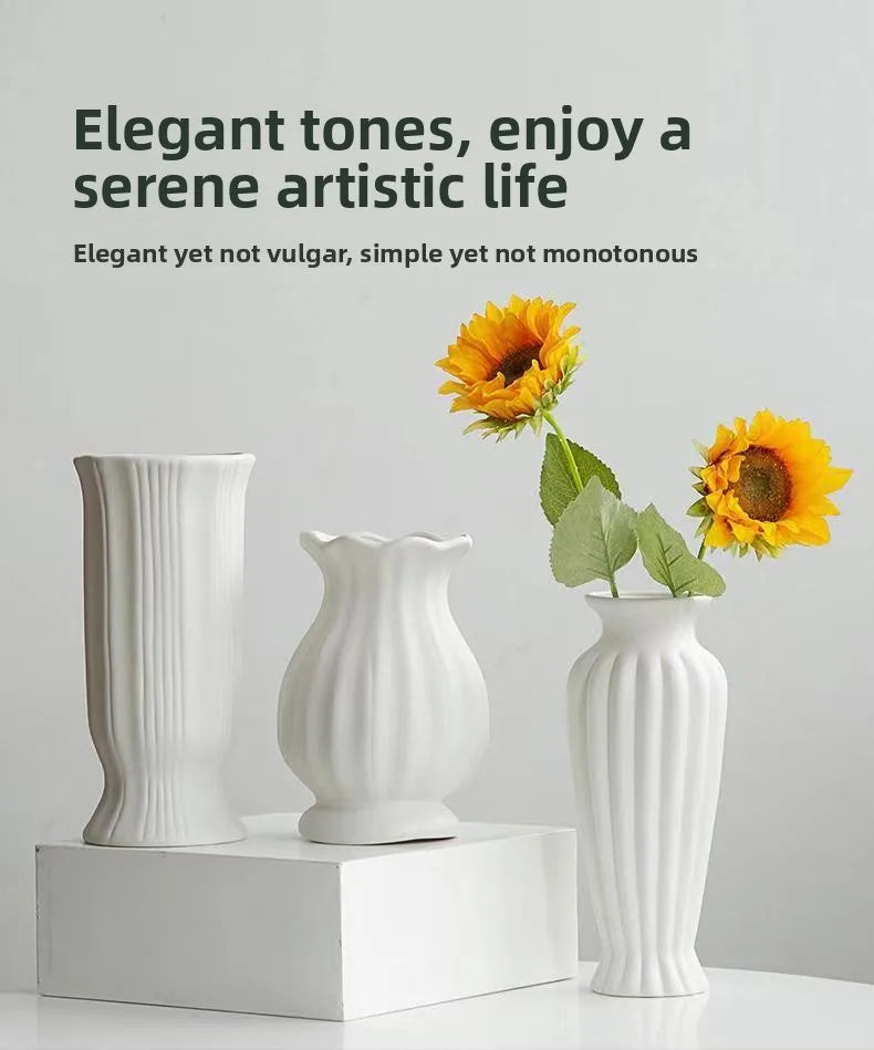 Vaso Cerâmica Grande Branco Nórdico — Para Flores Secas e Hidroponia na Sala