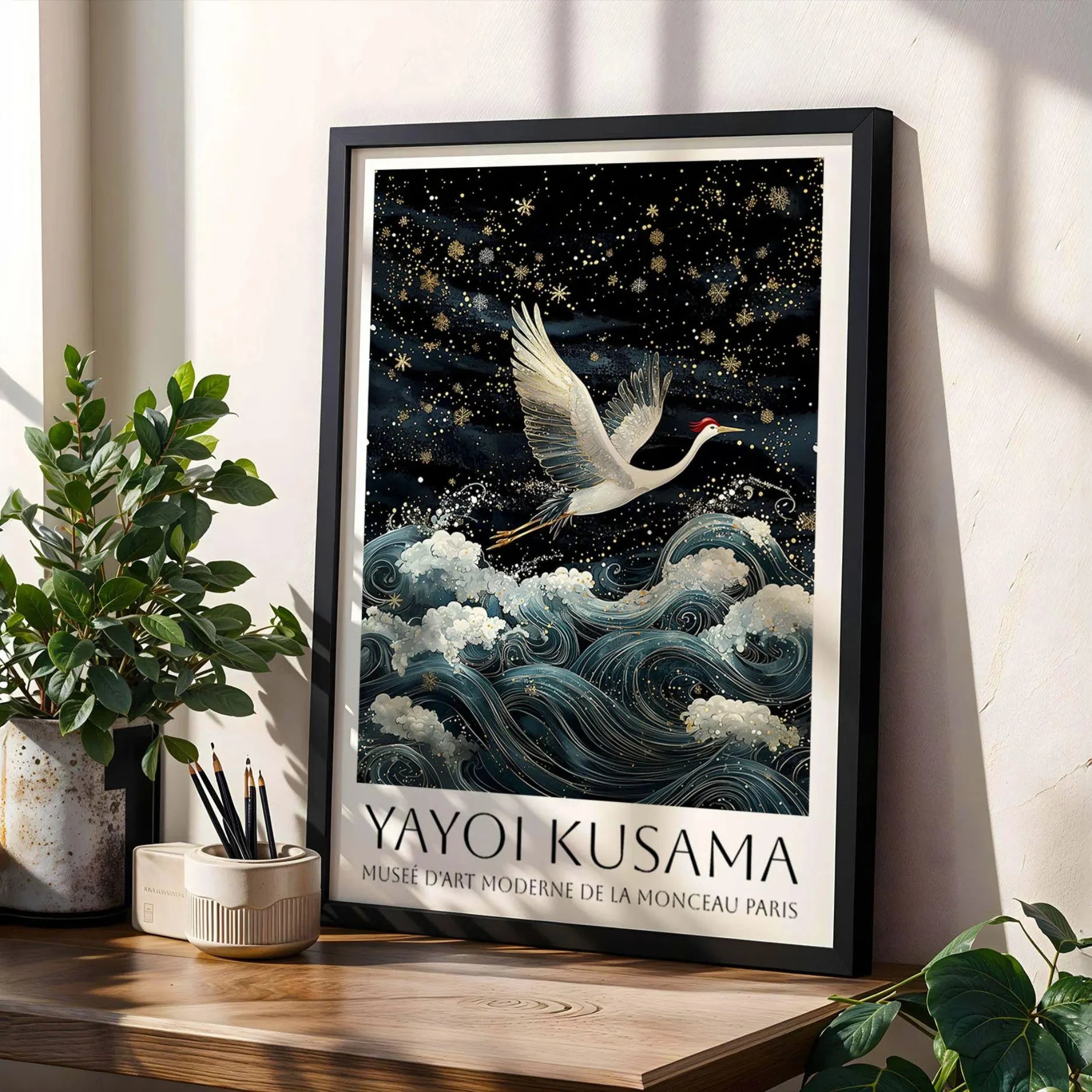 Quadro Decorativo Garça Oriental sem Moldura — Arte Zen para Sala e Quarto