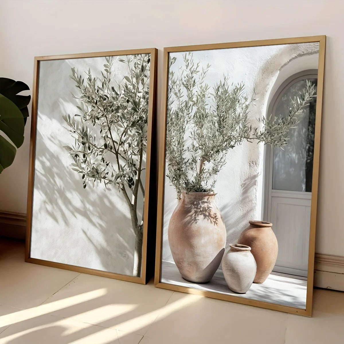 Kit 2 Quadros Oliveira e Vaso — Arte Botânica Retrô para Sala