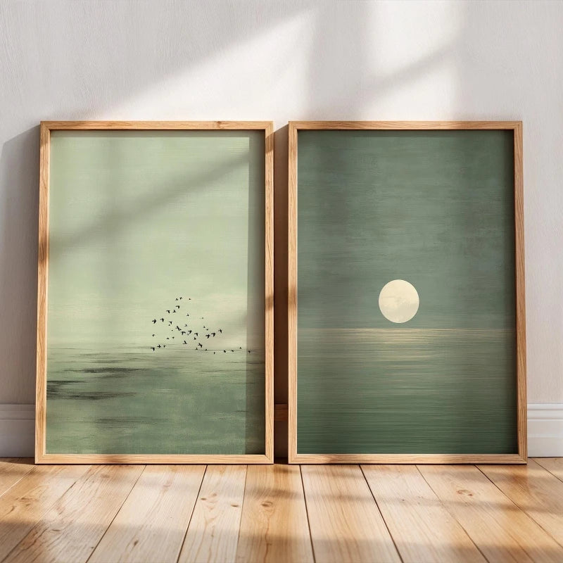 Quadro Decorativo Pôr do Sol Rosa Japandi — Arte Minimalista Escandinava para Sala