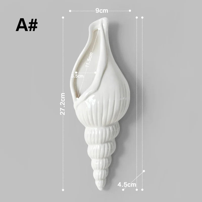 Vaso Cerâmica Branco Formato Concha do Mar — Pendurado na Parede Decoração Moderna