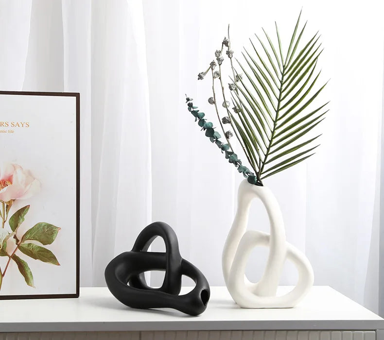 Vaso Cerâmica Abstrato CAPIRON — Arranjo Floral e Capim dos Pampas para Sala e Escritório