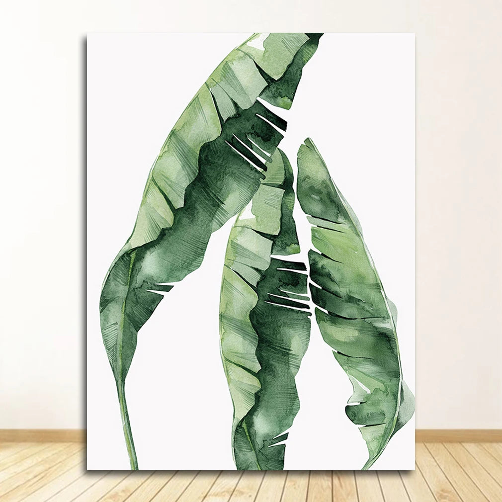 Quadro Decorativo Plantas Tropicais Folhas Verdes — Arte Escandinava Moderna para Sala